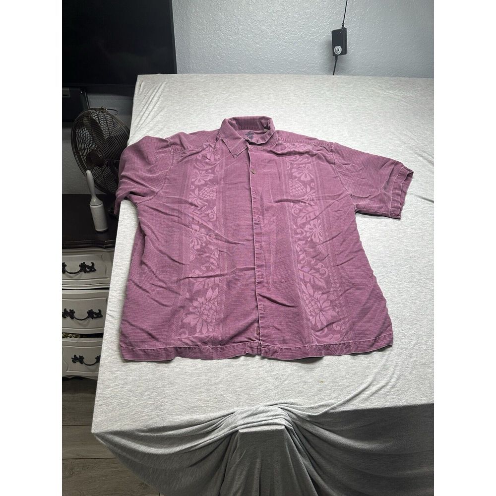 Mens Tommy Bahama Hawaiian Short Sleeve Shirt XLX Silk Maroon Floral‎